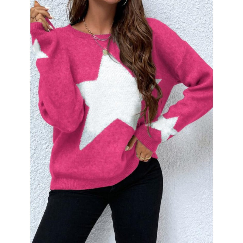 Wholesale Round Neck Threaded Knitted Sweater Top for Women